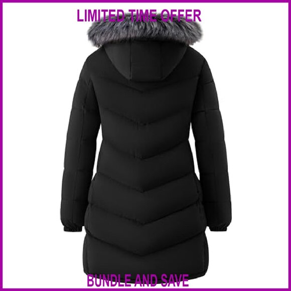 Women's Long Hooded Puffer Jacket Warm Quilted Winter Coat Plus Size - Picture 4 of 8